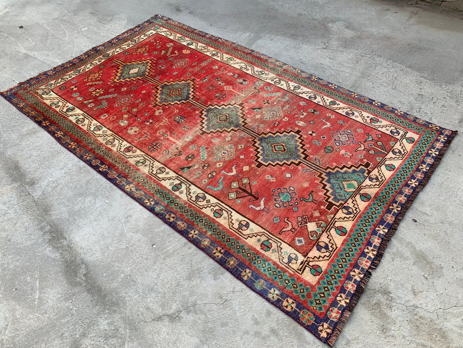8'1 x 4'11 handgeknoopt Perzisch wollen tapijt - Vervaagd koraalkleurig tribaal medaillonontwerp - KBHM-959