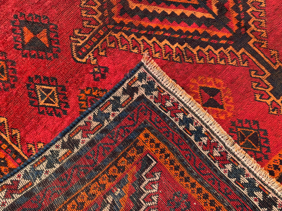 8'1 x 5'4 Hand-Knotted Persian Wool Rug - Red Geometric Tribal Medallion Design - KBHM-960
