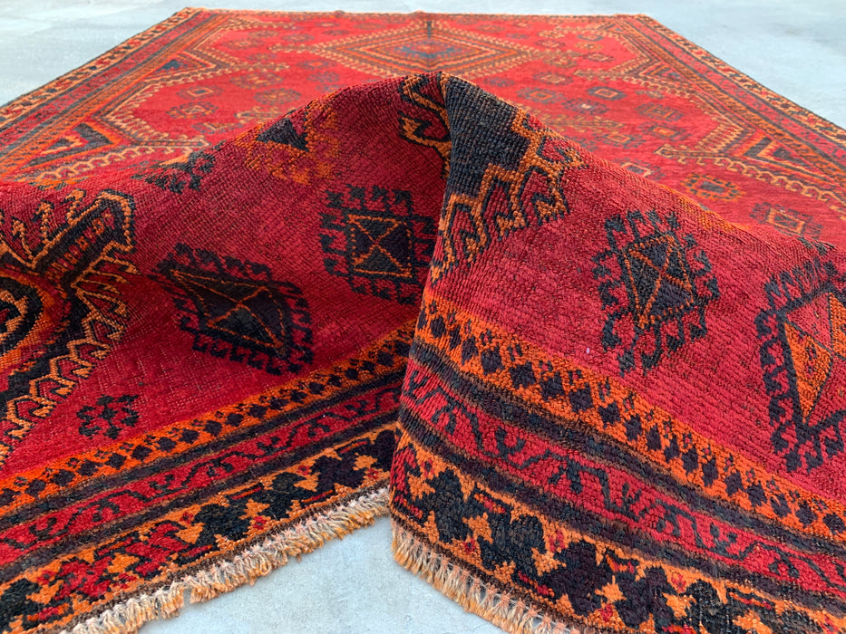 8'1 x 5'4 Hand-Knotted Persian Wool Rug - Red Geometric Tribal Medallion Design - KBHM-960