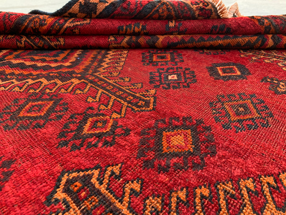8'1 x 5'4 Hand-Knotted Persian Wool Rug - Red Geometric Tribal Medallion Design - KBHM-960