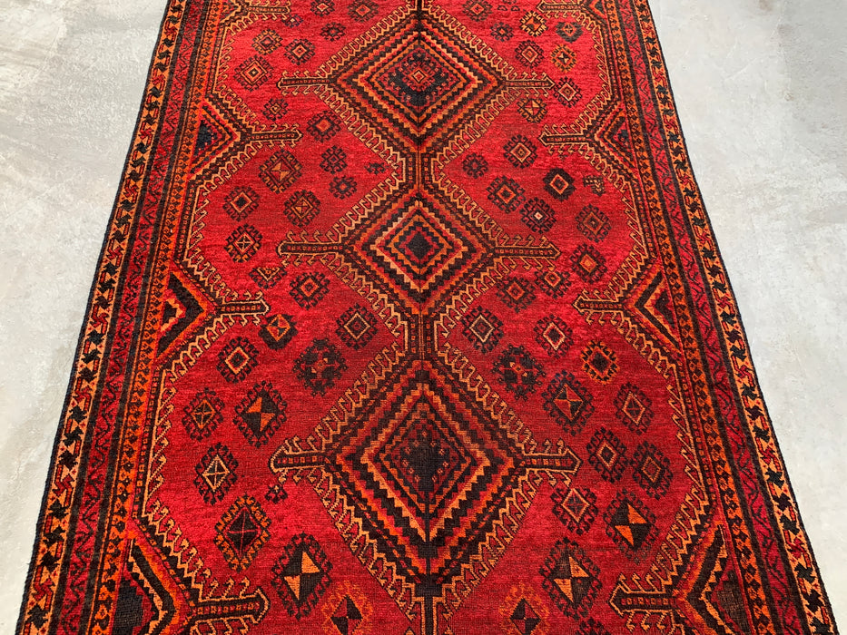 8'1 x 5'4 Hand-Knotted Persian Wool Rug - Red Geometric Tribal Medallion Design - KBHM-960
