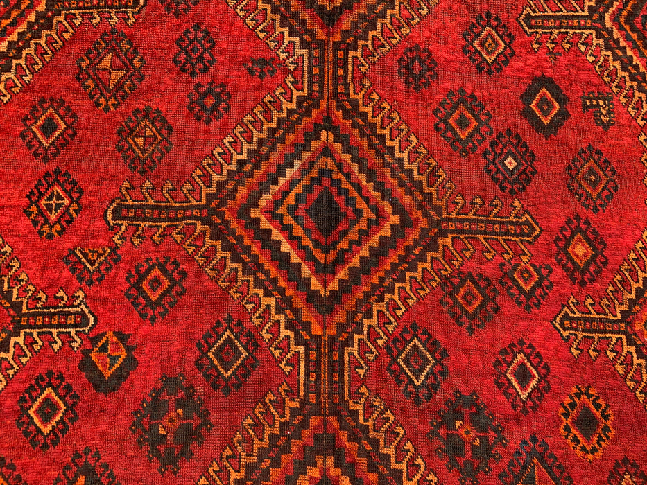 8'1 x 5'4 Hand-Knotted Persian Wool Rug - Red Geometric Tribal Medallion Design - KBHM-960