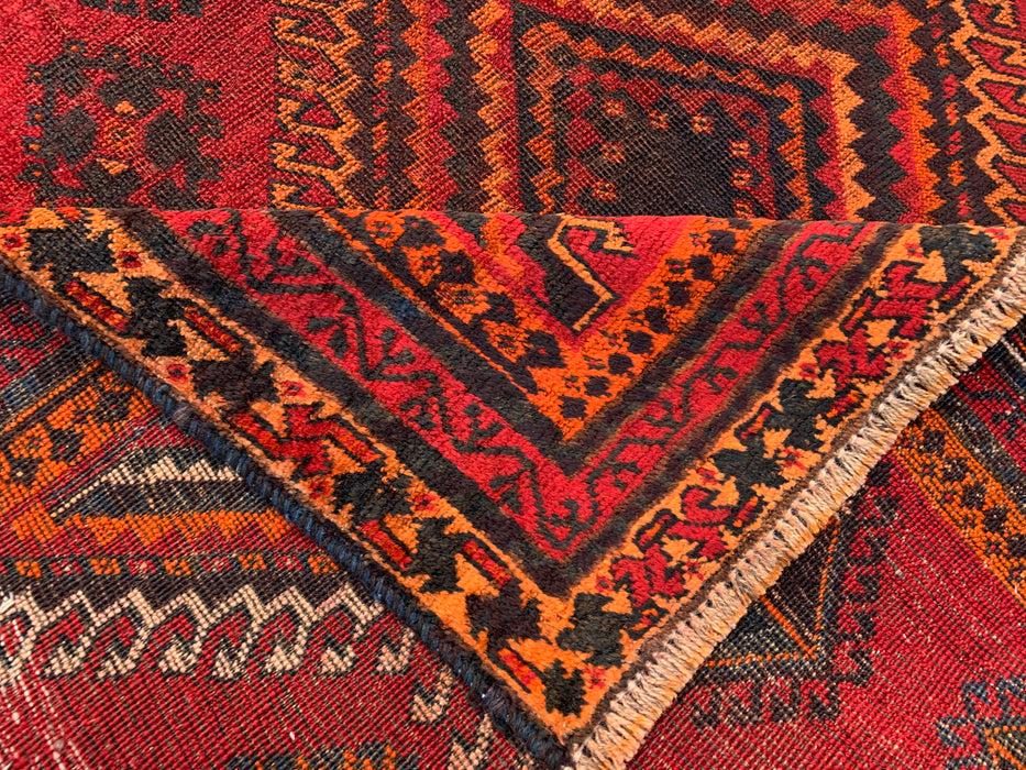 8'1 x 5'4 Hand-Knotted Persian Wool Rug - Red Geometric Tribal Medallion Design - KBHM-960