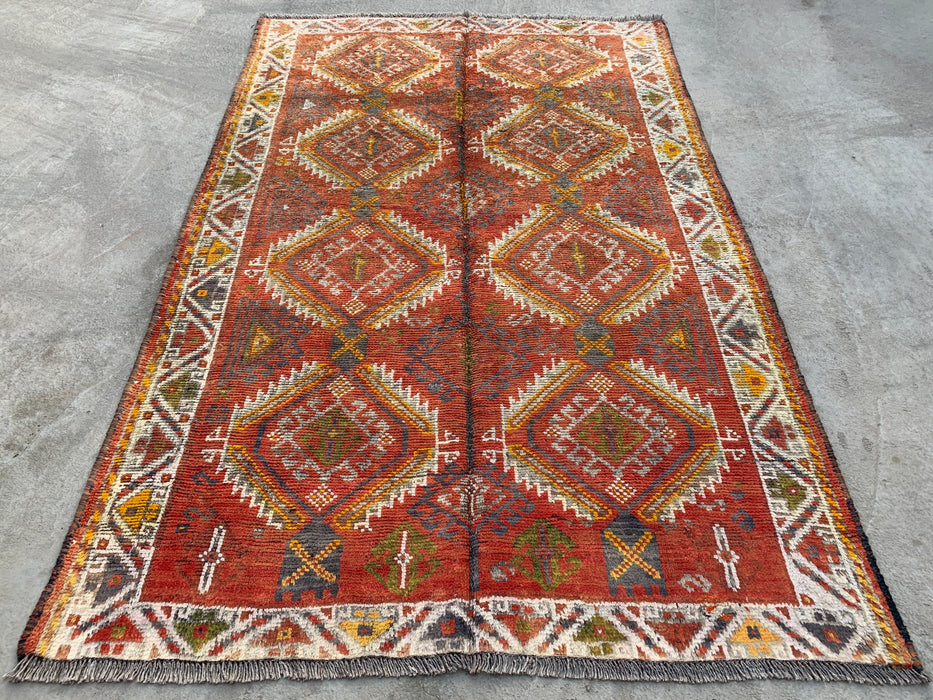 7'6 x 4'11 Hand-Knotted Persian Wool Rug - Faded Rust Tribal Diamond Design - KBHM-961