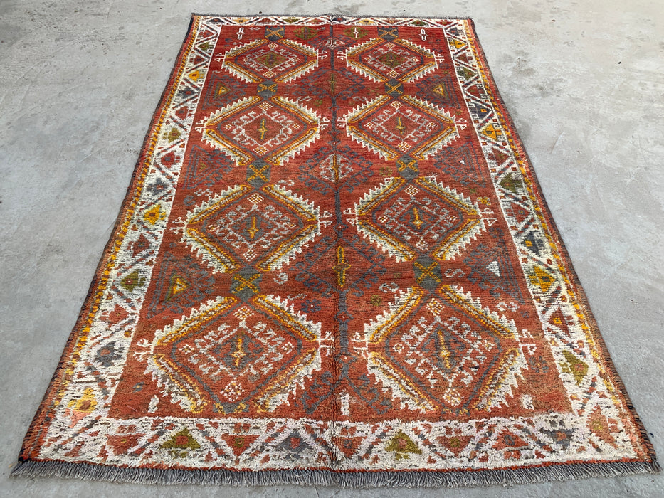 7'6 x 4'11 Hand-Knotted Persian Wool Rug - Faded Rust Tribal Diamond Design - KBHM-961