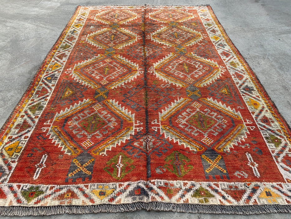 7'6 x 4'11 Hand-Knotted Persian Wool Rug - Faded Rust Tribal Diamond Design - KBHM-961