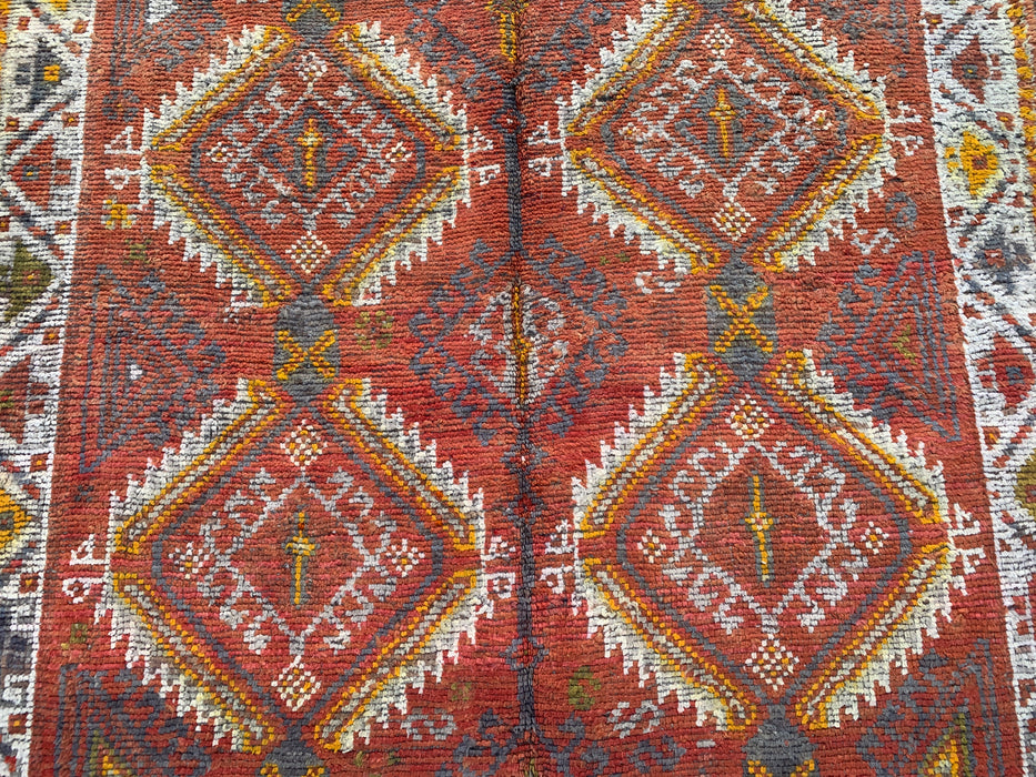 7'6 x 4'11 Hand-Knotted Persian Wool Rug - Faded Rust Tribal Diamond Design - KBHM-961
