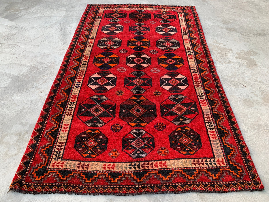 8'7 x 5'0 Handgeknoopt Perzisch wollen tapijt - Rood geometrisch tribaal medaillonontwerp - KBHM-962