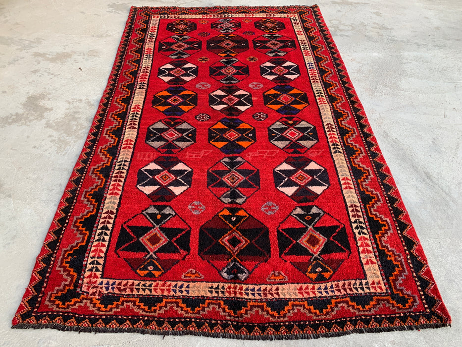 8'7 x 5'0 Handgeknoopt Perzisch wollen tapijt - Rood geometrisch tribaal medaillonontwerp - KBHM-962
