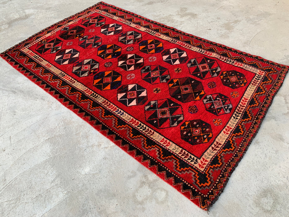 8'7 x 5'0 Handgeknoopt Perzisch wollen tapijt - Rood geometrisch tribaal medaillonontwerp - KBHM-962