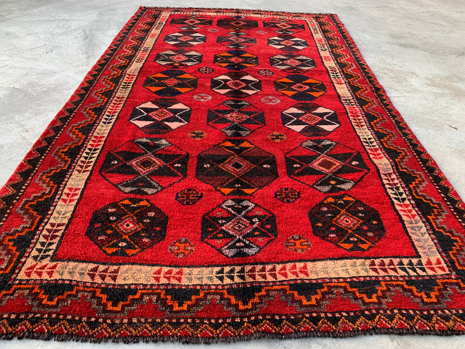 8'7 x 5'0 Handgeknoopt Perzisch wollen tapijt - Rood geometrisch tribaal medaillonontwerp - KBHM-962