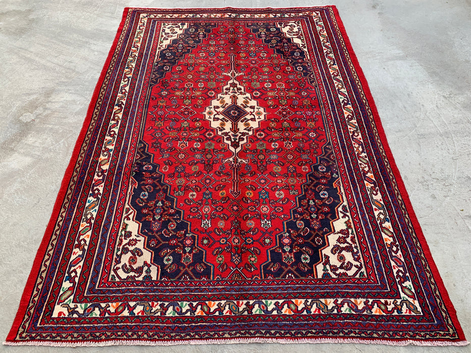 Handgemaakt Perzisch wollen vloerkleed 213x305 cm - Rood Perzisch tapijt met bloemenmedaillon - Exacte afmetingen 307 x 211 cm - KBHM-963