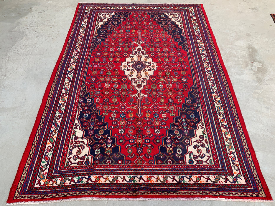 Handgemaakt Perzisch wollen vloerkleed 213x305 cm - Rood Perzisch tapijt met bloemenmedaillon - Exacte afmetingen 307 x 211 cm - KBHM-963