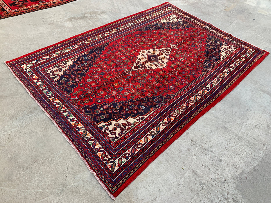 Handgemaakt Perzisch wollen vloerkleed 213x305 cm - Rood Perzisch tapijt met bloemenmedaillon - Exacte afmetingen 307 x 211 cm - KBHM-963