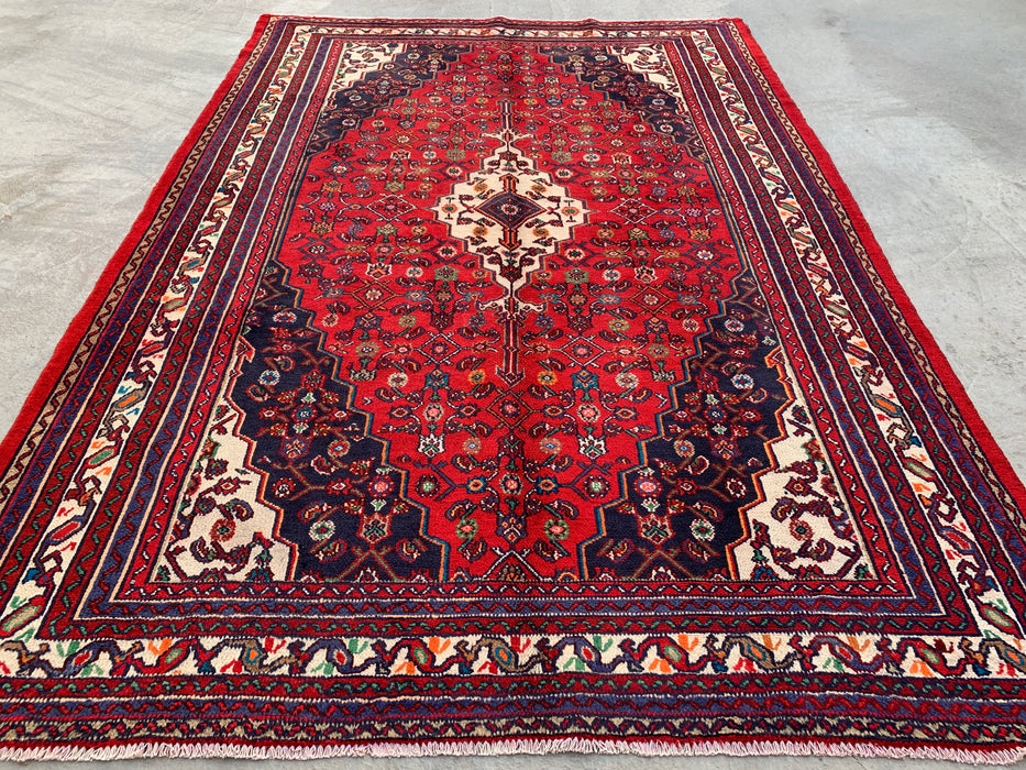 Handgemaakt Perzisch wollen vloerkleed 213x305 cm - Rood Perzisch tapijt met bloemenmedaillon - Exacte afmetingen 307 x 211 cm - KBHM-963