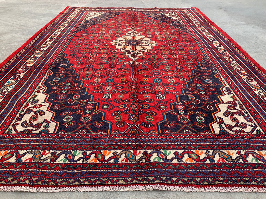 Handgemaakt Perzisch wollen vloerkleed 213x305 cm - Rood Perzisch tapijt met bloemenmedaillon - Exacte afmetingen 307 x 211 cm - KBHM-963