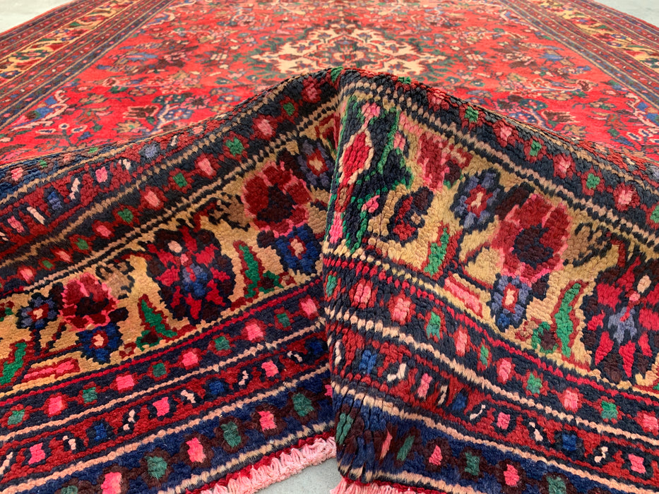 Handgemaakt Perzisch wollen vloerkleed 210x300 - Rood bloemenmedaillon Perzisch stijl tapijt - Exacte afmeting 272 cm x 206 cm - KBHM-964