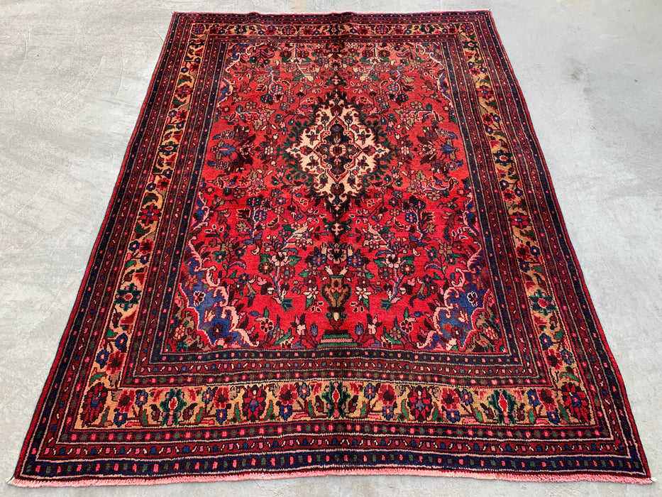 Handgemaakt Perzisch wollen vloerkleed 210x300 - Rood bloemenmedaillon Perzisch stijl tapijt - Exacte afmeting 272 cm x 206 cm - KBHM-964