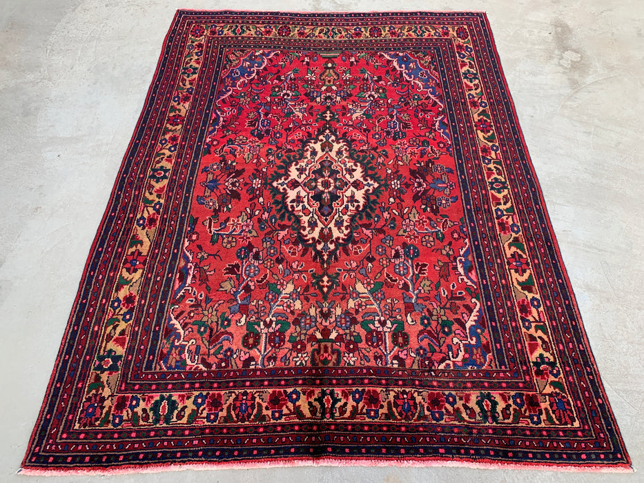 Handgemaakt Perzisch wollen vloerkleed 210x300 - Rood bloemenmedaillon Perzisch stijl tapijt - Exacte afmeting 272 cm x 206 cm - KBHM-964