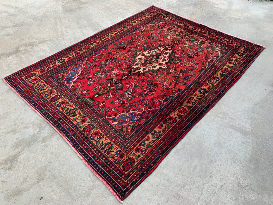 Handgemaakt Perzisch wollen vloerkleed 210x300 - Rood bloemenmedaillon Perzisch stijl tapijt - Exacte afmeting 272 cm x 206 cm - KBHM-964
