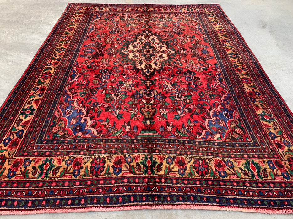 Handgemaakt Perzisch wollen vloerkleed 210x300 - Rood bloemenmedaillon Perzisch stijl tapijt - Exacte afmeting 272 cm x 206 cm - KBHM-964