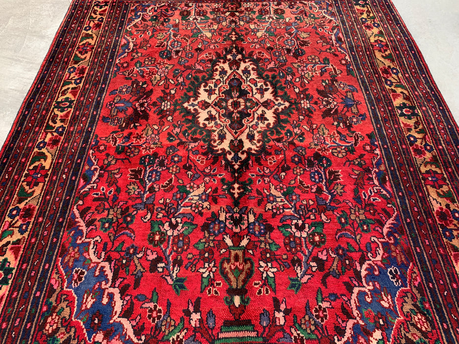 Handgemaakt Perzisch wollen vloerkleed 210x300 - Rood bloemenmedaillon Perzisch stijl tapijt - Exacte afmeting 272 cm x 206 cm - KBHM-964