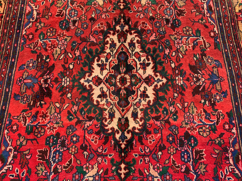 Handgemaakt Perzisch wollen vloerkleed 210x300 - Rood bloemenmedaillon Perzisch stijl tapijt - Exacte afmeting 272 cm x 206 cm - KBHM-964