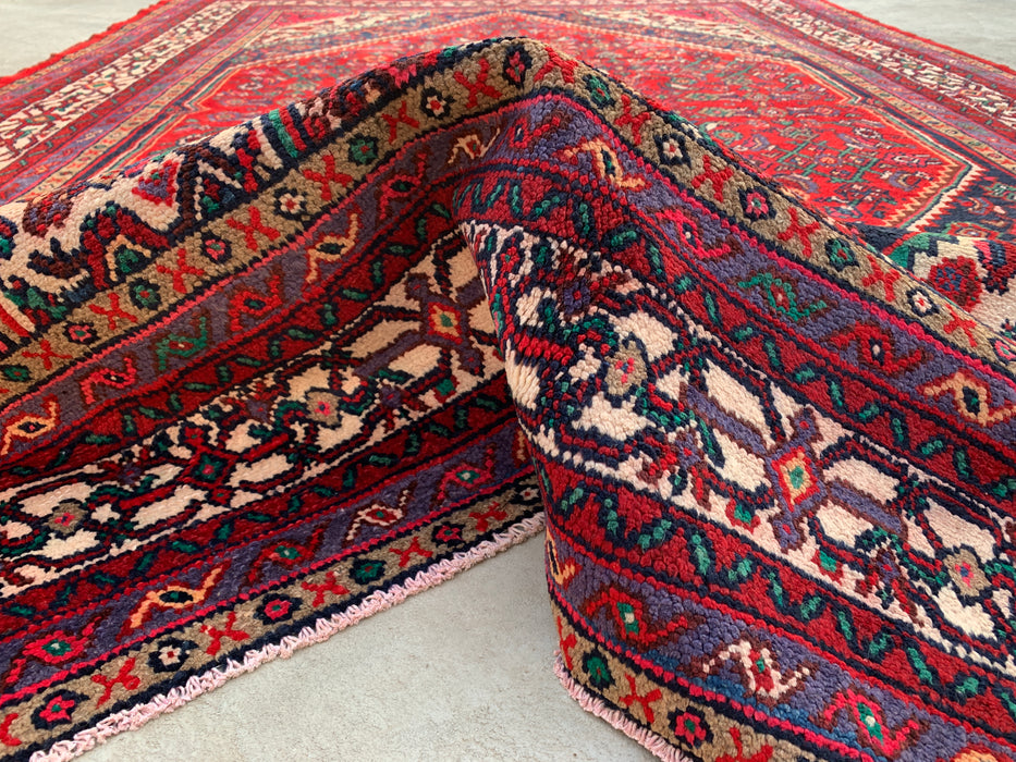 Handgemaakt Perzisch wollen vloerkleed 7x10 - Rood Perzisch tapijt met medaillon - Exacte afmeting 9'9" x 6'11" - KBHM-966