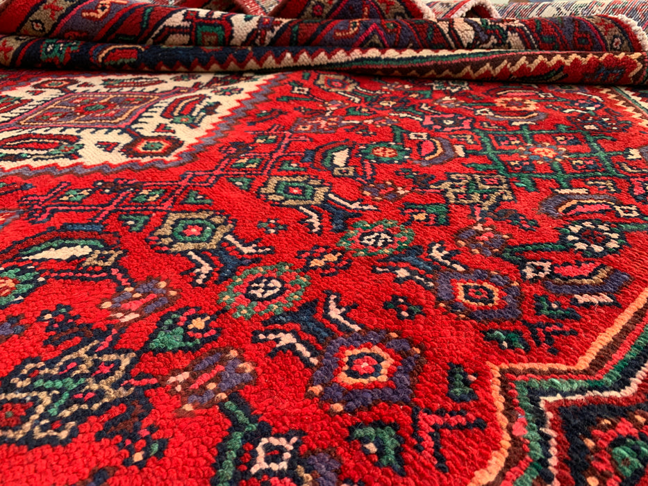 Handgemaakt Perzisch wollen vloerkleed 7x10 - Rood Perzisch tapijt met medaillon - Exacte afmeting 9'9" x 6'11" - KBHM-966