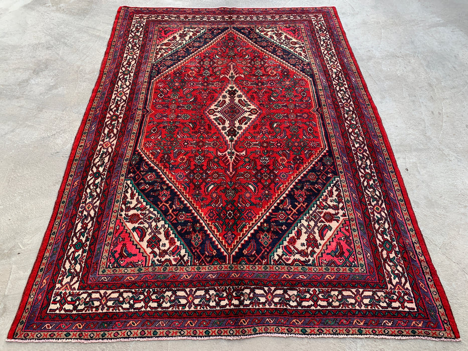 Handgemaakt Perzisch wollen vloerkleed 7x10 - Rood Perzisch tapijt met medaillon - Exacte afmeting 9'9" x 6'11" - KBHM-966