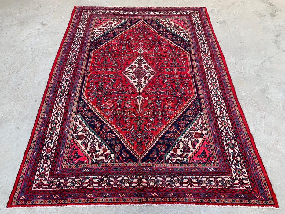 Handgemaakt Perzisch wollen vloerkleed 7x10 - Rood Perzisch tapijt met medaillon - Exacte afmeting 9'9" x 6'11" - KBHM-966