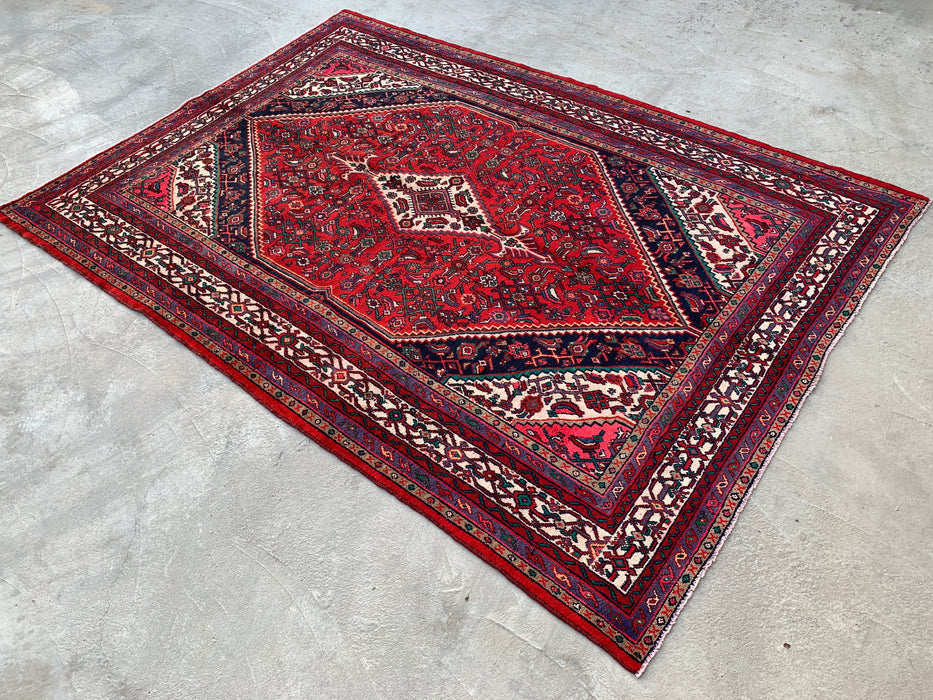 Handgemaakt Perzisch wollen vloerkleed 7x10 - Rood Perzisch tapijt met medaillon - Exacte afmeting 9'9" x 6'11" - KBHM-966