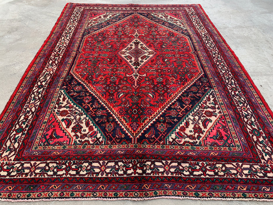 Handgemaakt Perzisch wollen vloerkleed 7x10 - Rood Perzisch tapijt met medaillon - Exacte afmeting 9'9" x 6'11" - KBHM-966