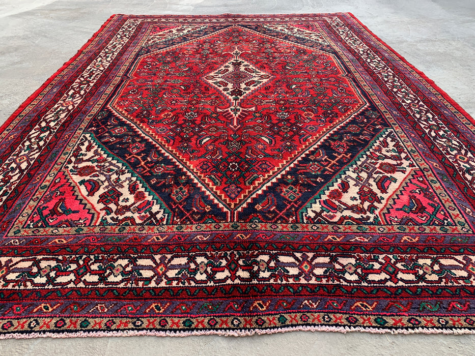 Handgemaakt Perzisch wollen vloerkleed 7x10 - Rood Perzisch tapijt met medaillon - Exacte afmeting 9'9" x 6'11" - KBHM-966