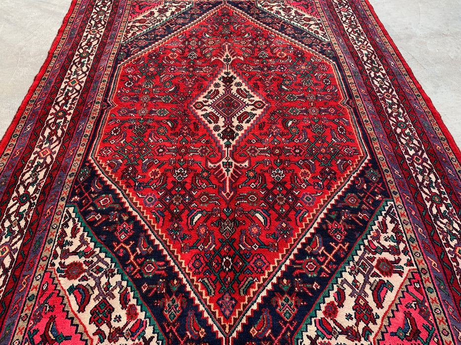 Handgemaakt Perzisch wollen vloerkleed 7x10 - Rood Perzisch tapijt met medaillon - Exacte afmeting 9'9" x 6'11" - KBHM-966