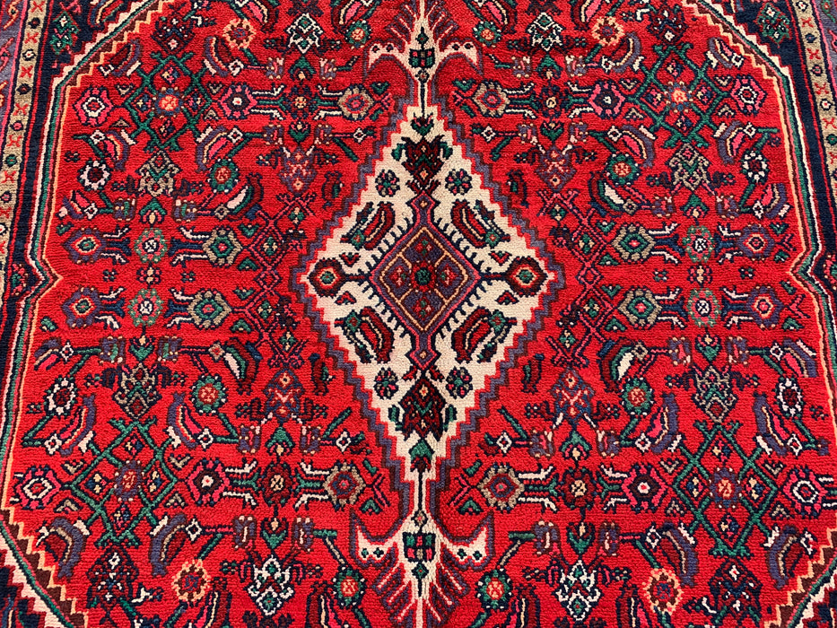 Handgemaakt Perzisch wollen vloerkleed 7x10 - Rood Perzisch tapijt met medaillon - Exacte afmeting 9'9" x 6'11" - KBHM-966