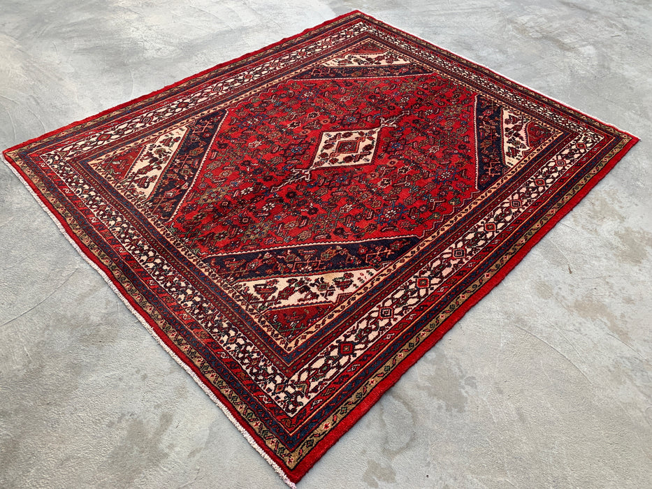 9'9 x 7'10 handgeknoopt Perzisch wollen vloerkleed - Rood medaillonontwerp - KBHM-968