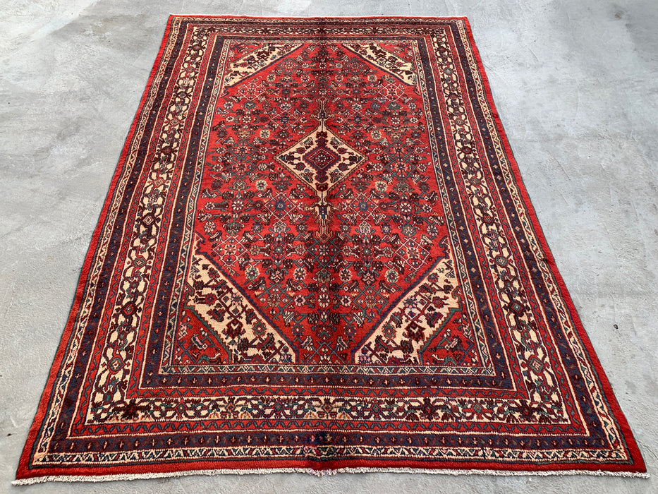 Handgemaakt Perzisch wollen vloerkleed 7x10 - Rood medaillon Perzisch stijl vloerkleed - Exacte afmeting 9'10" x 6'10" - KBHM-969