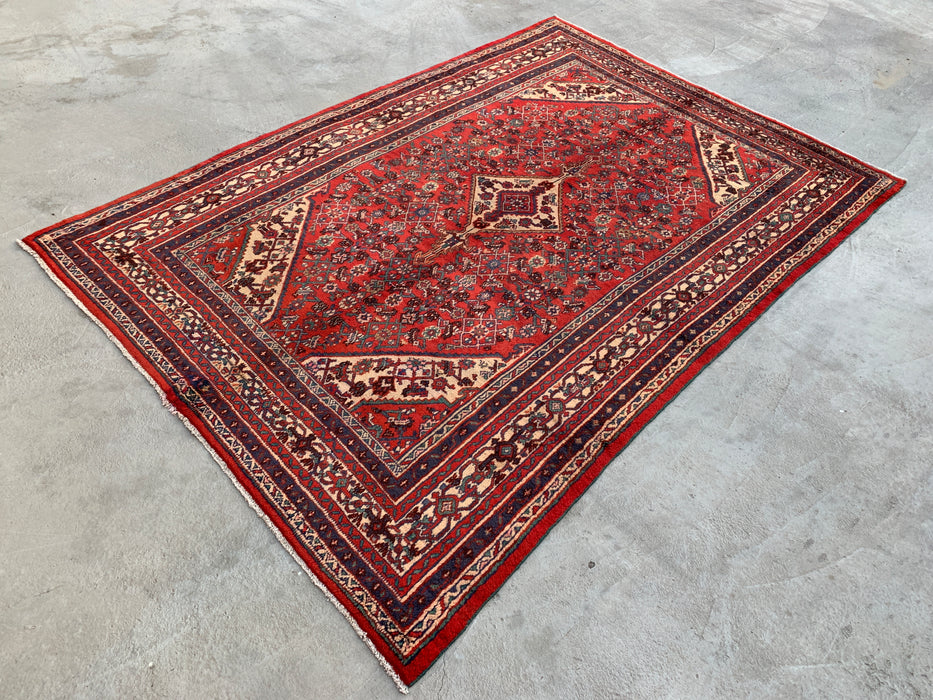 Handgemaakt Perzisch wollen vloerkleed 7x10 - Rood medaillon Perzisch stijl vloerkleed - Exacte afmeting 9'10" x 6'10" - KBHM-969