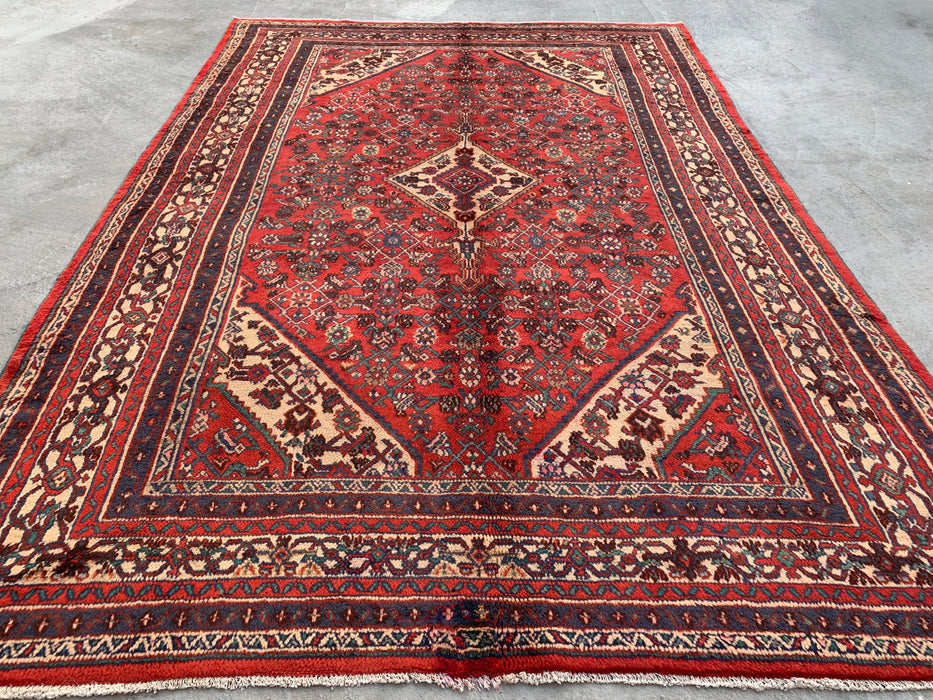Handgemaakt Perzisch wollen vloerkleed 7x10 - Rood medaillon Perzisch stijl vloerkleed - Exacte afmeting 9'10" x 6'10" - KBHM-969