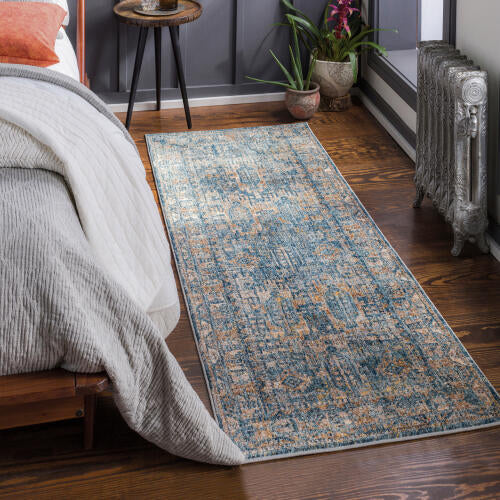 Livabliss Mirabel machinaal geweven vloerkleed — Denim / Camel | MBE-2301