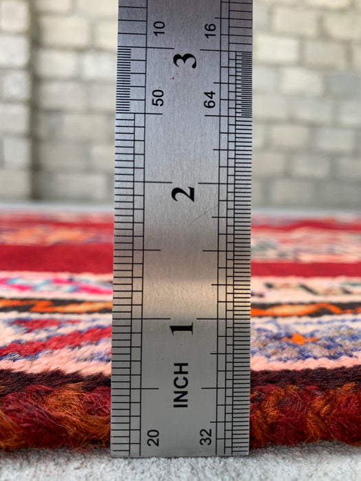 9'5 x 3'5 Handgeknoopt Perzisch wollen loper - Rood geometrisch tribaal ontwerp - KBHM-971