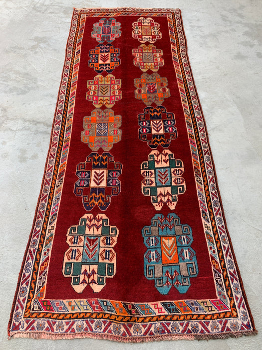 9'5 x 3'5 Handgeknoopt Perzisch wollen loper - Rood geometrisch tribaal ontwerp - KBHM-971