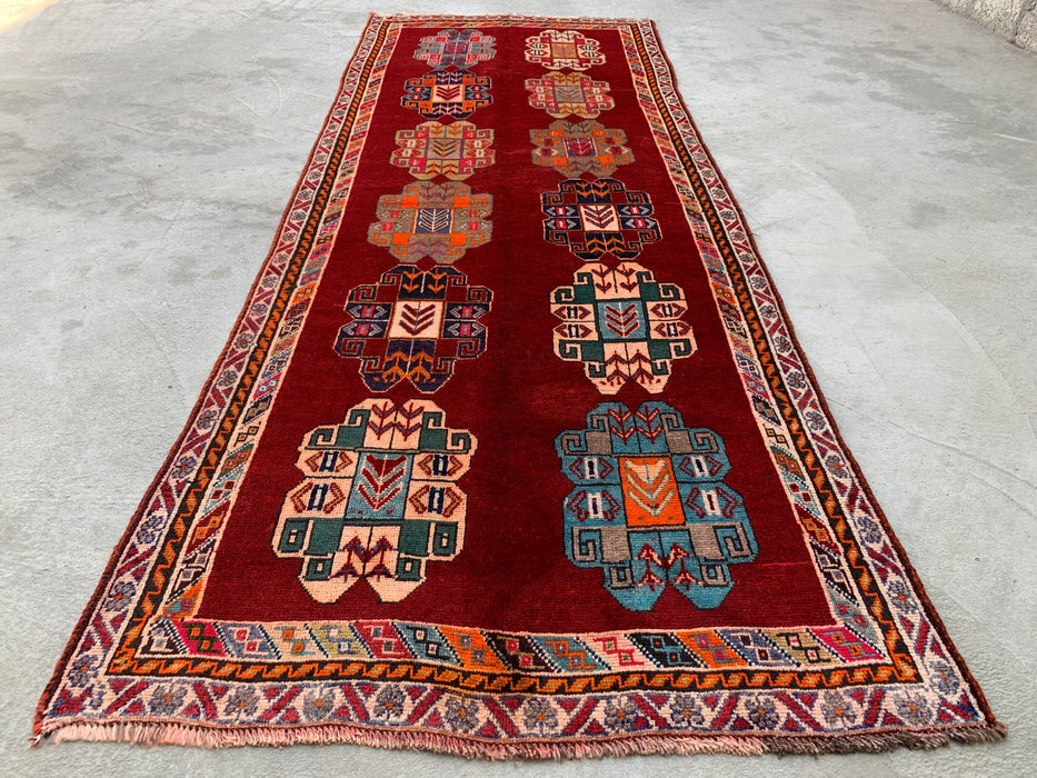 9'5 x 3'5 Handgeknoopt Perzisch wollen loper - Rood geometrisch tribaal ontwerp - KBHM-971