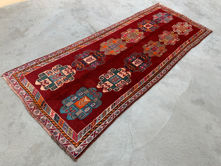 9'5 x 3'5 Handgeknoopt Perzisch wollen loper - Rood geometrisch tribaal ontwerp - KBHM-971