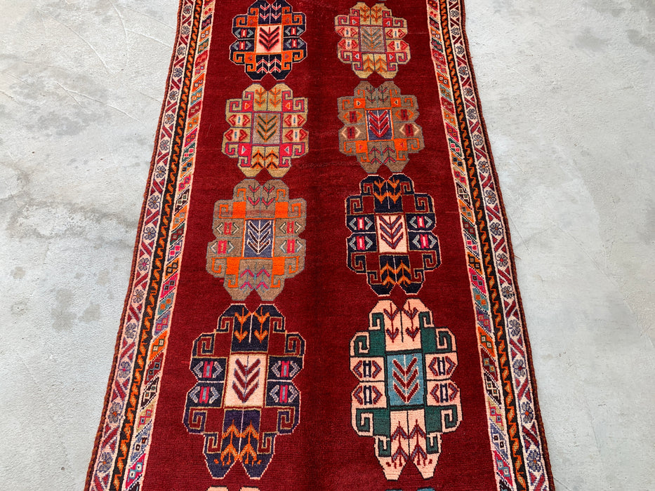 9'5 x 3'5 Handgeknoopt Perzisch wollen loper - Rood geometrisch tribaal ontwerp - KBHM-971