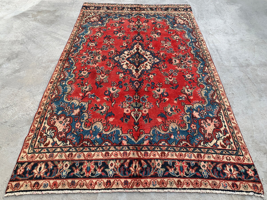 Handmade Persian Wool Area Rug 7x10 - Red Floral Medallion Persian Style Rug - Exact Size 9'10" x 5'10" - KBHM-972