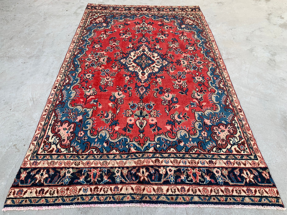 Handmade Persian Wool Area Rug 7x10 - Red Floral Medallion Persian Style Rug - Exact Size 9'10" x 5'10" - KBHM-972