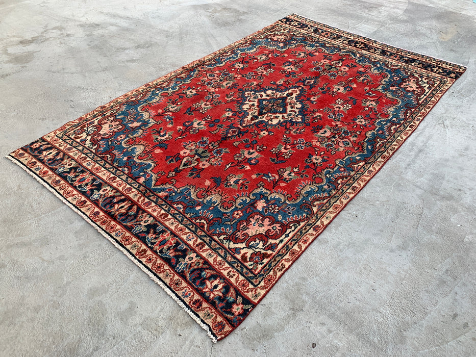 Handmade Persian Wool Area Rug 7x10 - Red Floral Medallion Persian Style Rug - Exact Size 9'10" x 5'10" - KBHM-972