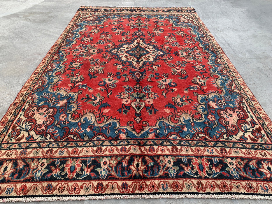 Handmade Persian Wool Area Rug 7x10 - Red Floral Medallion Persian Style Rug - Exact Size 9'10" x 5'10" - KBHM-972